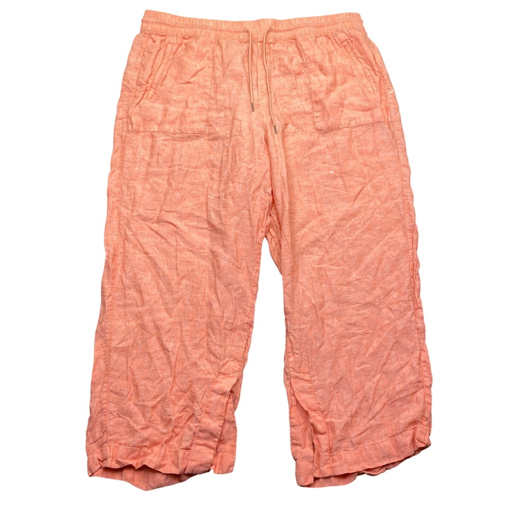 Athleta Womens Plus Size 22 Linen Wide Leg Crop Pants Coral Peach Drawstring